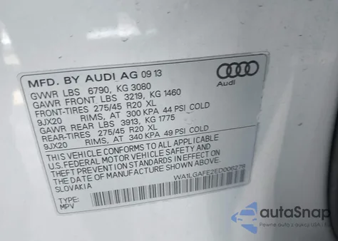 2014 Audi Q7 3.0T Premium from USA, damaged, VIN WA1LGAFE2ED006278